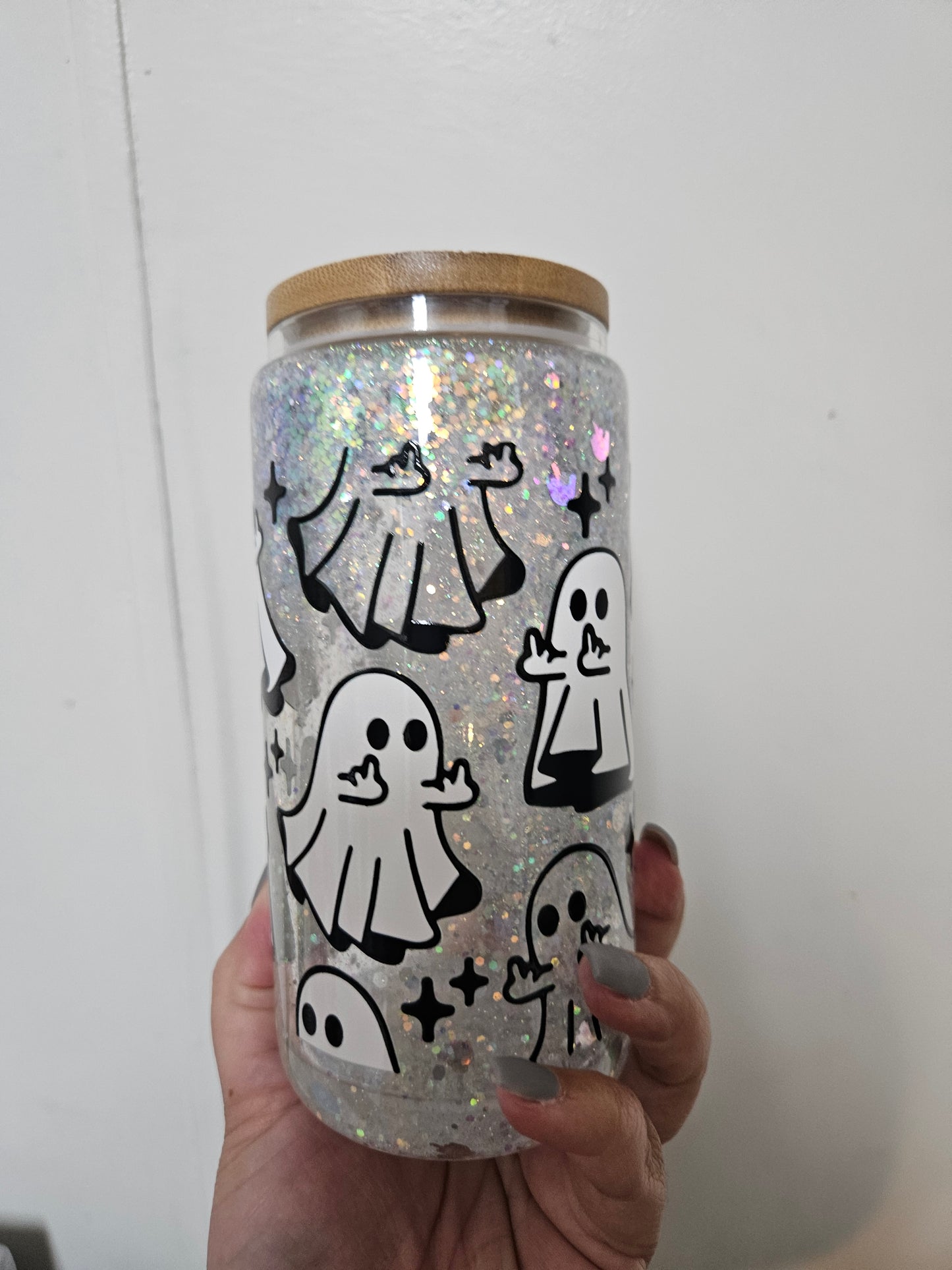 Middle finger funny ghost snowglobe glass